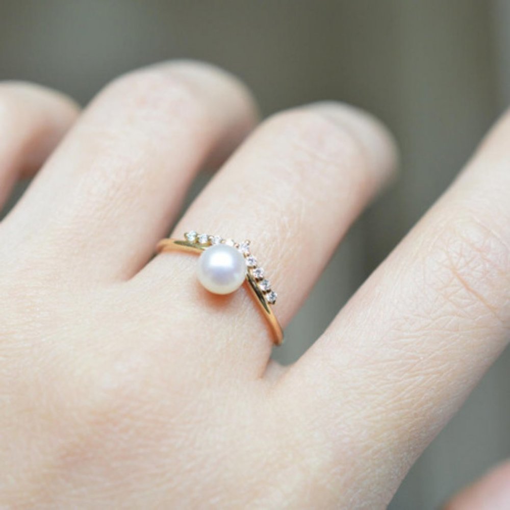 NEW 18K Rose Gold Diamond Pearl Ring - Picture 4 of 4